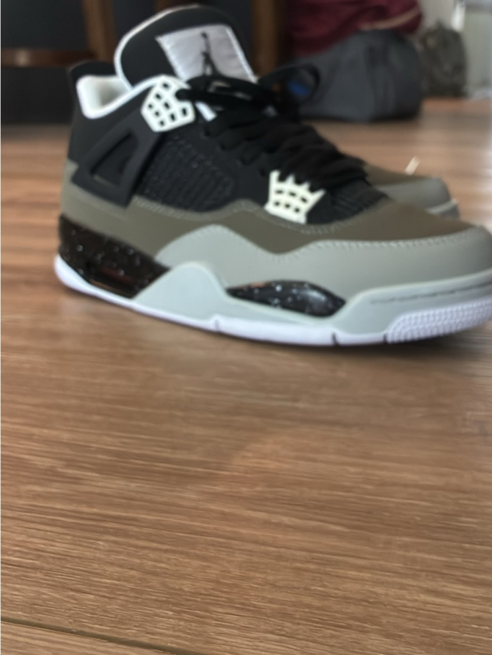 Jordan Men’s Black and Gray/Black/army green Retro Sneakers